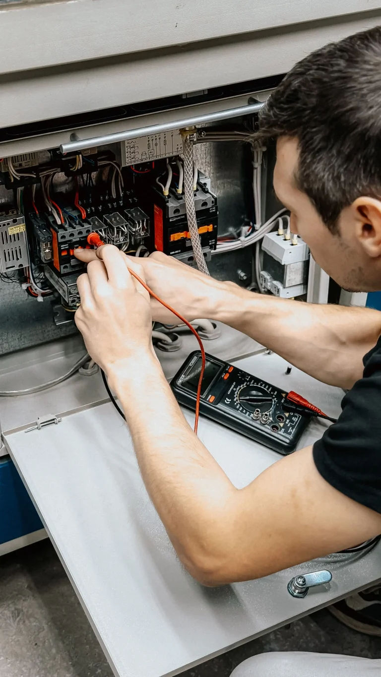 Residential fuse box being inspected during an EICR