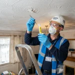 Asbestos in Artex ceilings testing and sample collection by certified UK surveyor