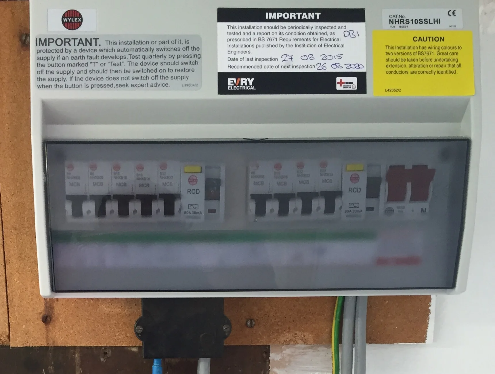 UK consumer unit with RCD protection during an EICR electrical inspection in London