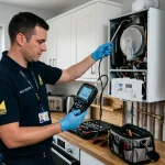Boiler service and gas safety certificate CP12 Gas Safe engineer inspection UK